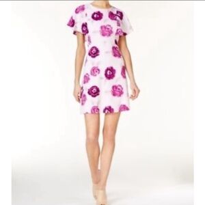 🌸2/$25 NWT Ink Purple Pink Kensie Floral Print A-line Dress Flutter Sleeves